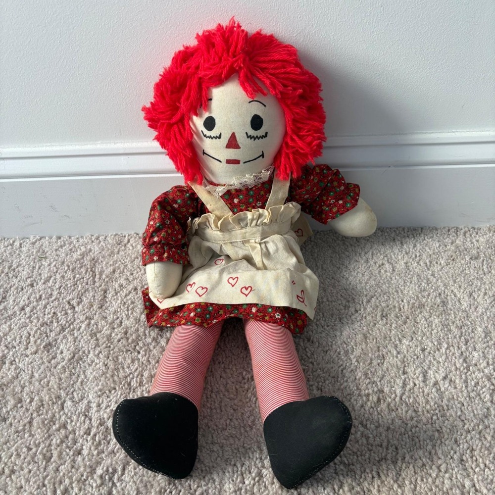 Vintage‎ 20" Raggedy Ann Doll Precious Red Yarn Hair Heart Apron Striped Legs